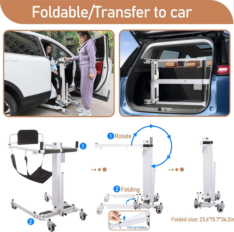 Electric Patient Lift Transfer Chair Foldable Lift Wheelchair for Home