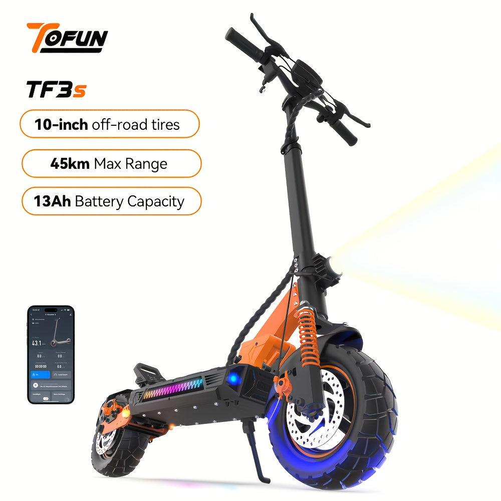 Electric Scooter 48V 13AH Battery 35-45Km Range 10-Inch All-Terrain Tires E-Scooter Portable E Scooter W/Suspension for Commute, Dual Brakes, APP, Cruise Control, Foldable E Scooters
