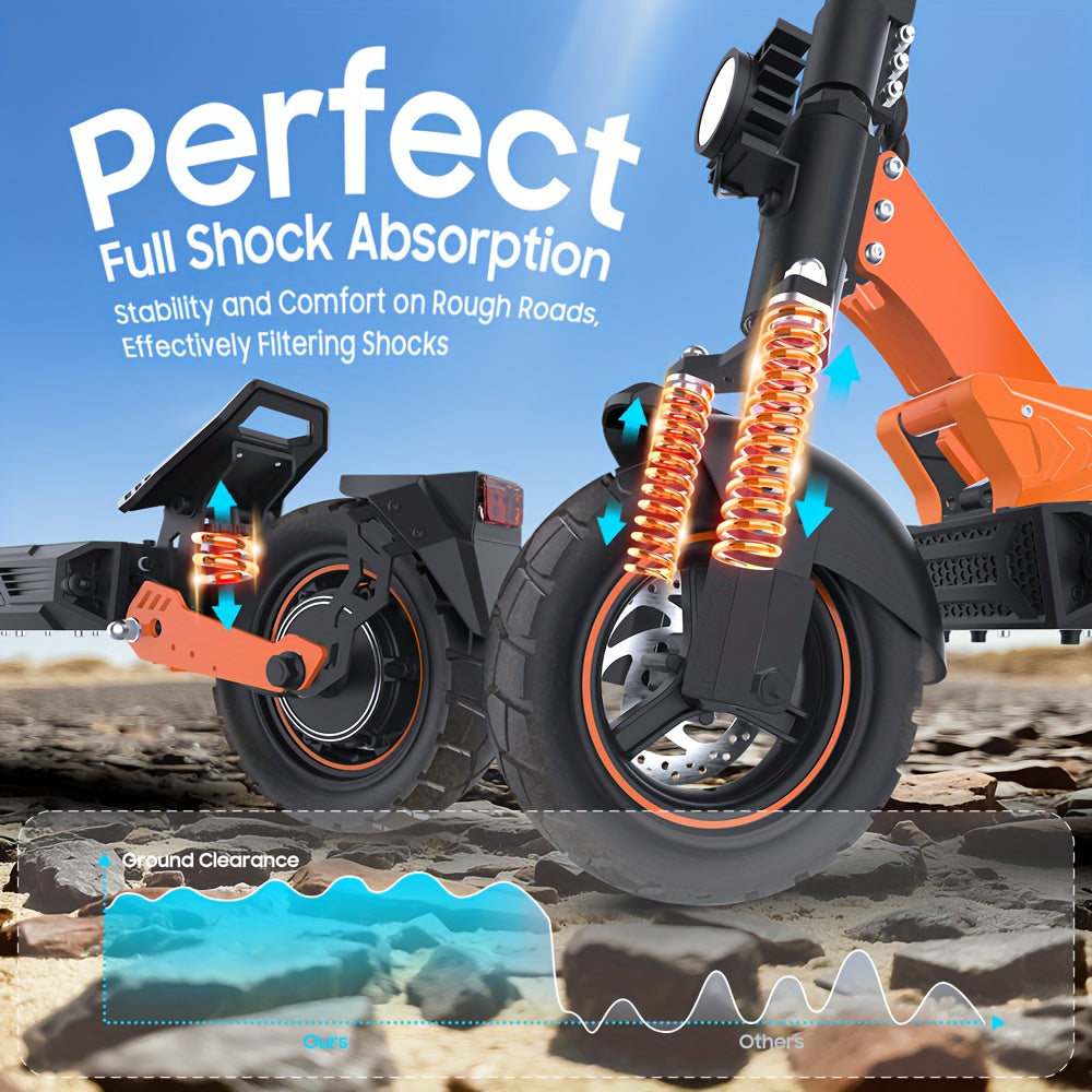 Electric Scooter 48V 13AH Battery 35-45Km Range 10-Inch All-Terrain Tires E-Scooter Portable E Scooter W/Suspension for Commute, Dual Brakes, APP, Cruise Control, Foldable E Scooters