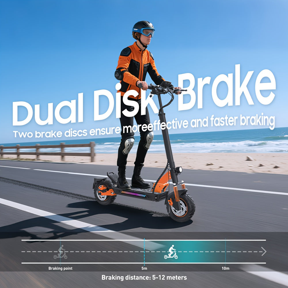 Electric Scooter 48V 13AH Battery 35-45Km Range 10-Inch All-Terrain Tires E-Scooter Portable E Scooter W/Suspension for Commute, Dual Brakes, APP, Cruise Control, Foldable E Scooters