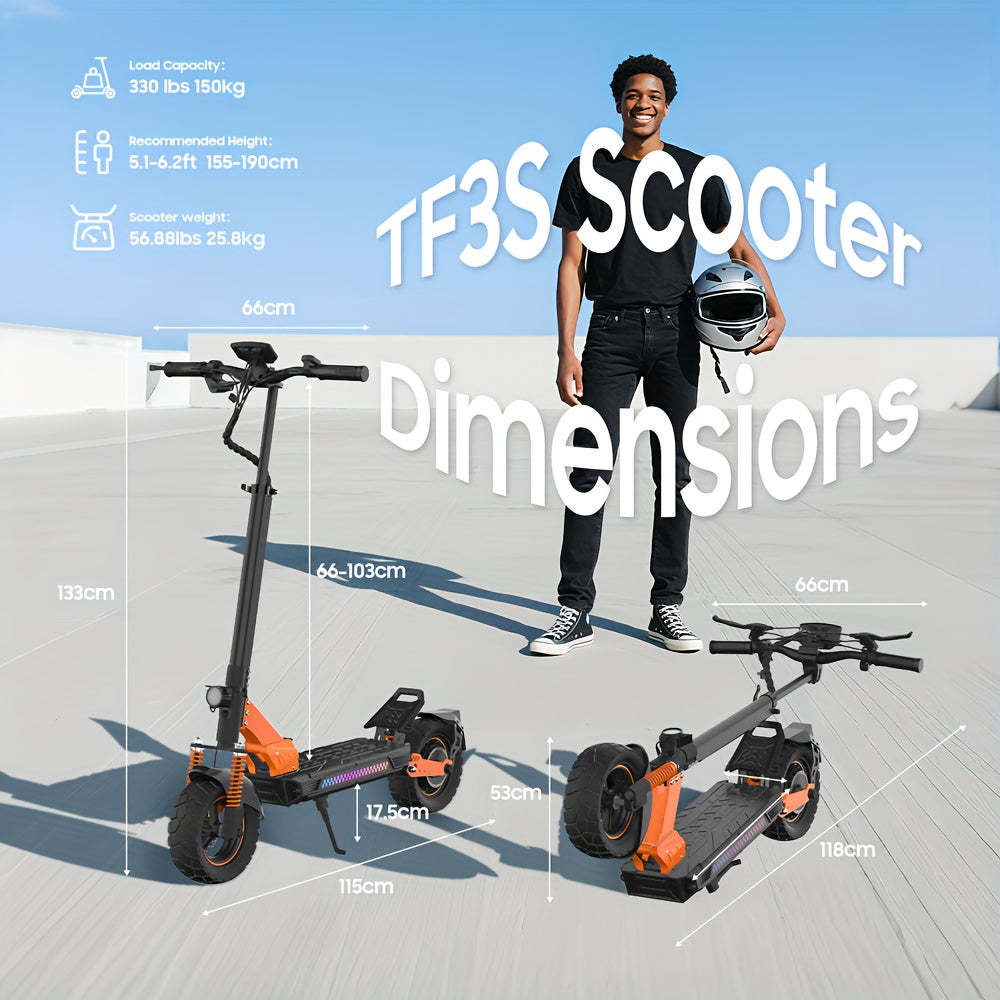Electric Scooter 48V 13AH Battery 35-45Km Range 10-Inch All-Terrain Tires E-Scooter Portable E Scooter W/Suspension for Commute, Dual Brakes, APP, Cruise Control, Foldable E Scooters
