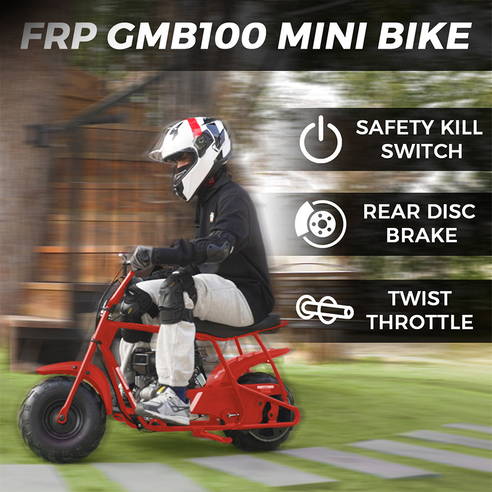 FRP GMB100 100cc Gas Mini Bike for Adults, 4-Stroke Engine, 28 MPH Top Speed, EPA Certified, Engineered for Longevity 10,000 km Lifespan, Off-Road Trail Dirt Bike, 220 Lbs Capacity