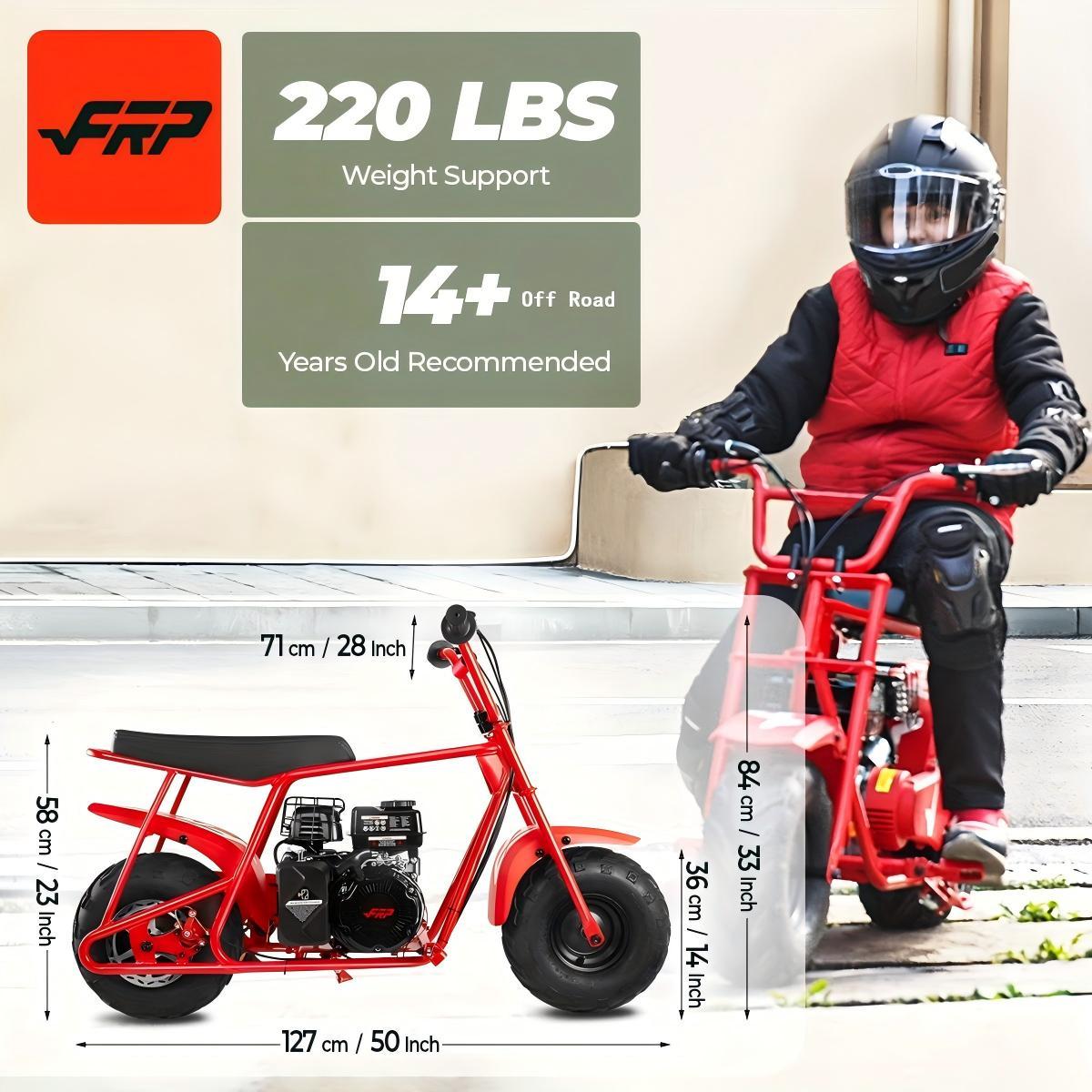 FRP GMB100 100cc Gas Mini Bike for Adults, 4-Stroke Engine, 28 MPH Top Speed, EPA Certified, Engineered for Longevity 10,000 km Lifespan, Off-Road Trail Dirt Bike, 220 Lbs Capacity