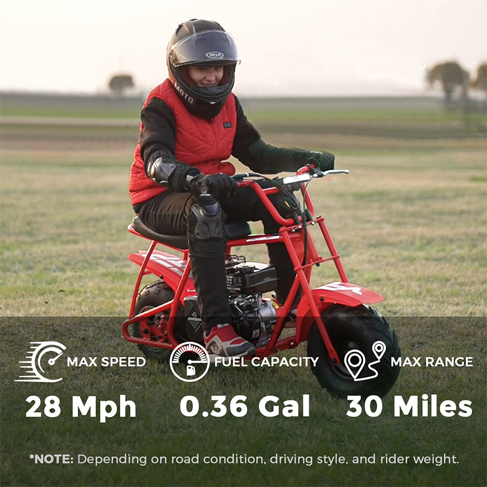 FRP GMB100 100cc Gas Mini Bike for Adults, 4-Stroke Engine, 28 MPH Top Speed, EPA Certified, Engineered for Longevity 10,000 km Lifespan, Off-Road Trail Dirt Bike, 220 Lbs Capacity