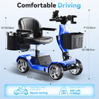 Foldable Electric Scooter 4-Wheel-15+ Mile Range, 300 Lbs Load, Dual Suspension, Front Brake, Removable Basket with Cup Holder, Phone Stand & Rear Basket -Ideal for Travel, Adults, Seniors