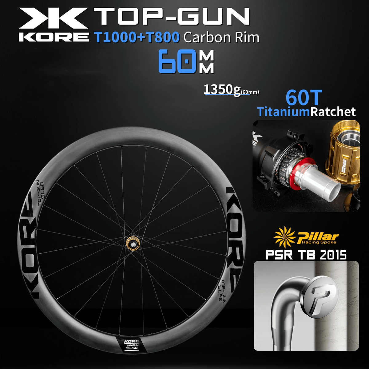 KORE Road Bicycle Wheelset 60T Titanium Ratchet Hub 60MM 700C T1000 Carbon Road Racing Wheelset