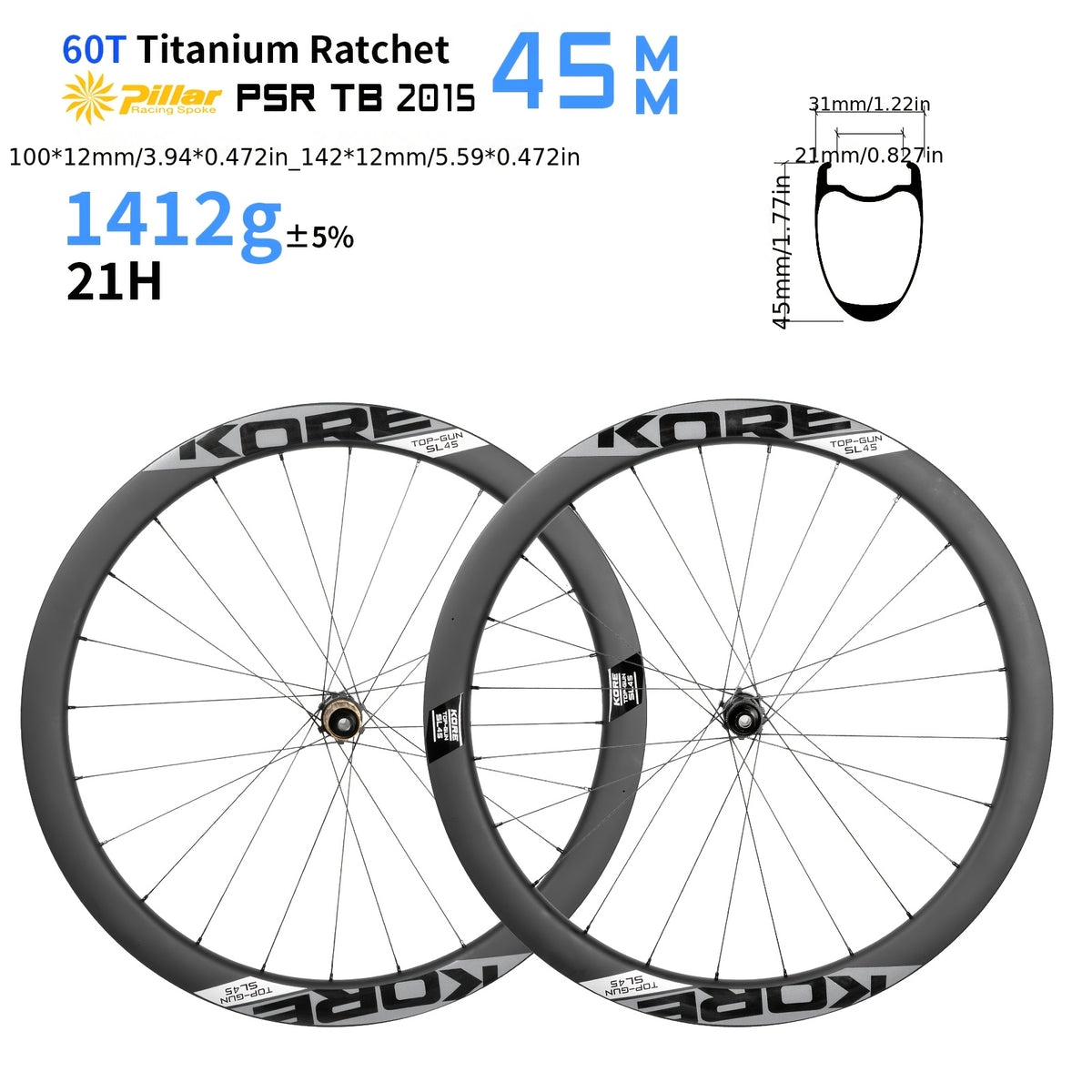 KORE Road Bicycle Wheelset 60T Titanium Ratchet Hub 60MM 700C T1000 Carbon Road Racing Wheelset