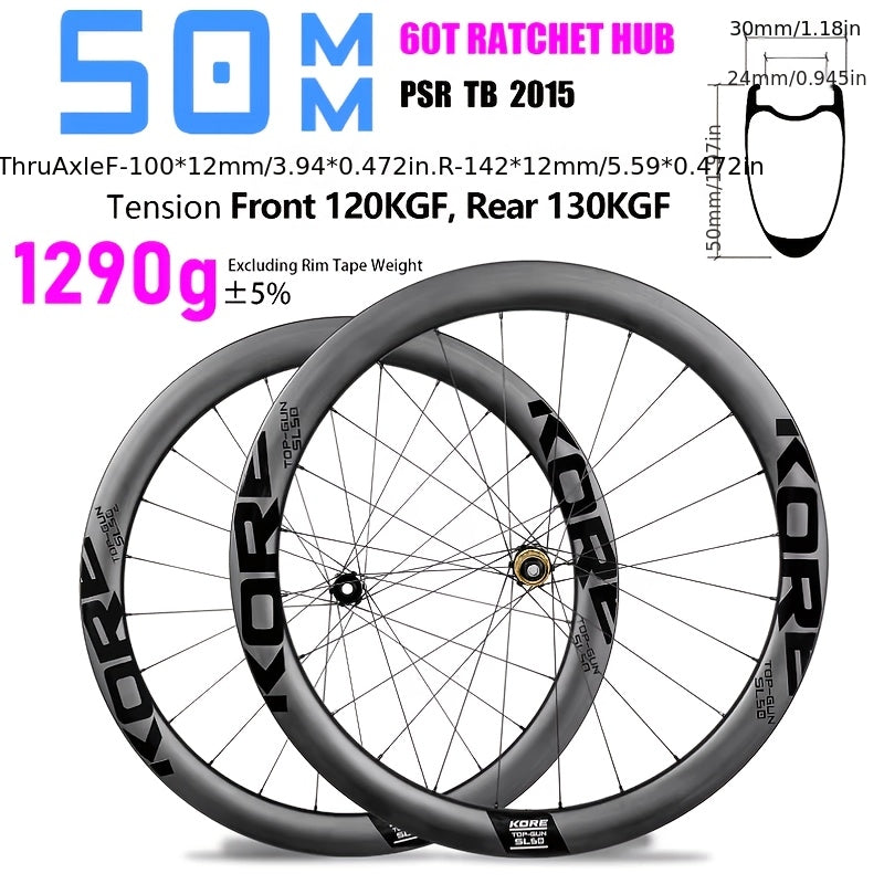 KORE Road Bicycle Wheelset 60T Titanium Ratchet Hub 60MM 700C T1000 Carbon Road Racing Wheelset
