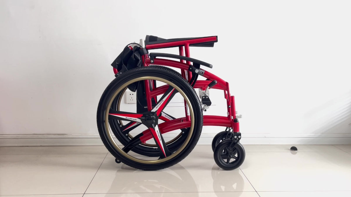 Lightweight Sports Wheelchair for Adults, Foldable All-Terrain Wheelchair, 33 Lbs, 18" Wide Seat, Compact Travel Manual Wheelchair, 24" Rear Wheels, 220Lb Capacity, Folding Self-Propelled Wheelchair