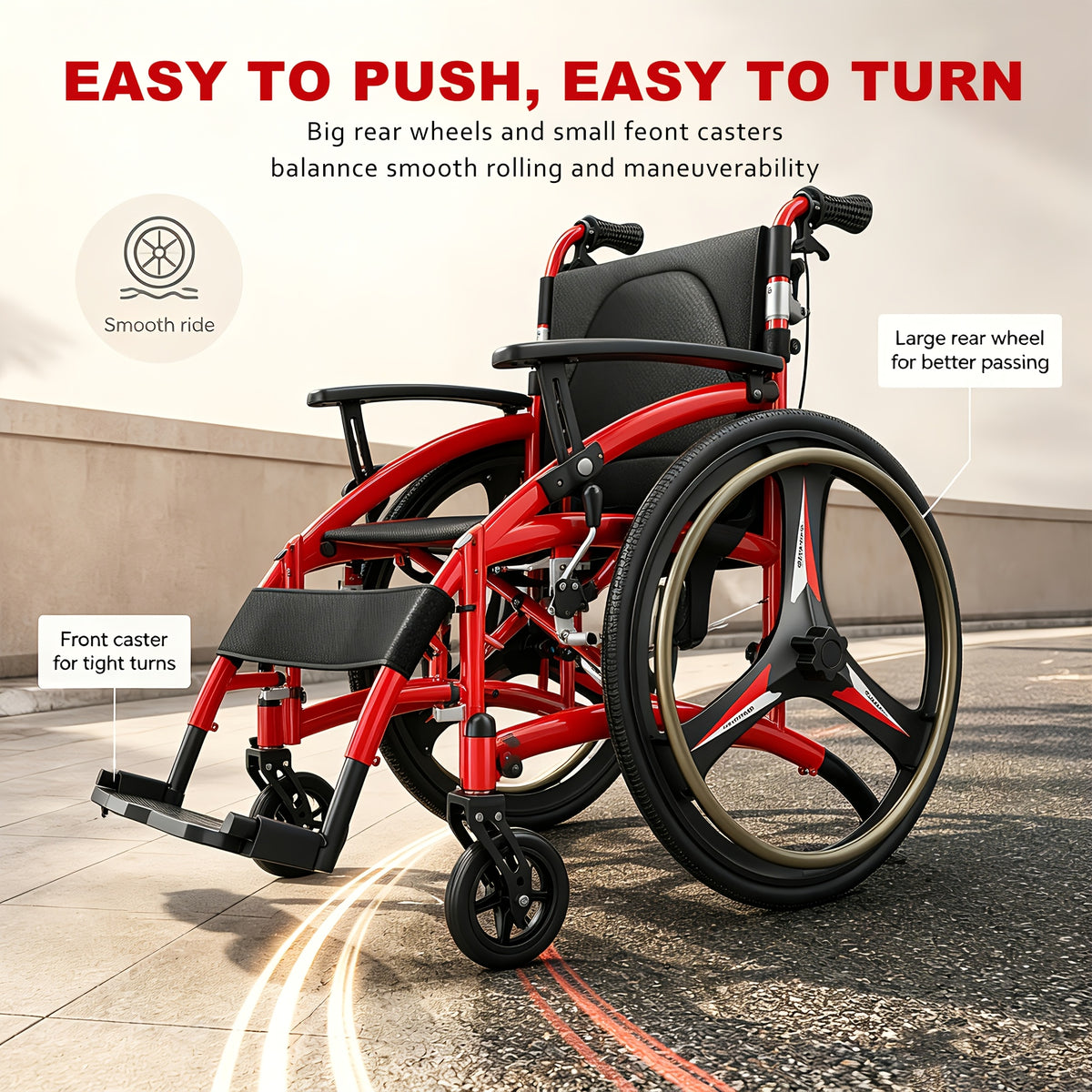 Lightweight Sports Wheelchair for Adults, Foldable All-Terrain Wheelchair, 33 Lbs, 18" Wide Seat, Compact Travel Manual Wheelchair, 24" Rear Wheels, 220Lb Capacity, Folding Self-Propelled Wheelchair