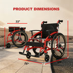 Lightweight Sports Wheelchair for Adults, Foldable All-Terrain Wheelchair, 33 Lbs, 18" Wide Seat, Compact Travel Manual Wheelchair, 24" Rear Wheels, 220Lb Capacity, Folding Self-Propelled Wheelchair