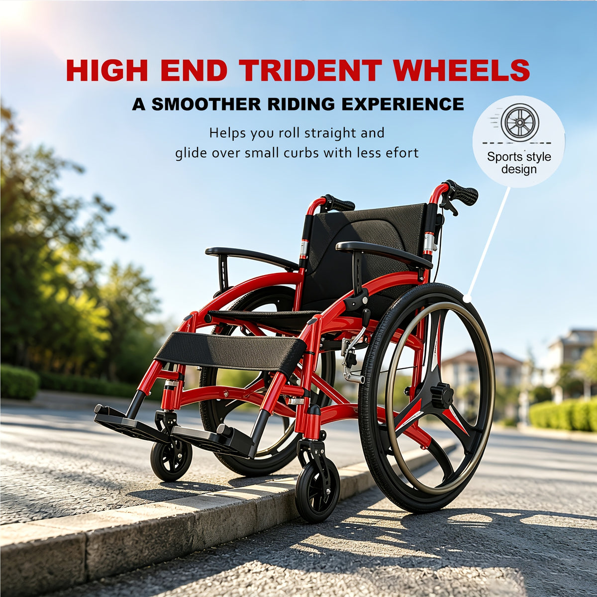 Lightweight Sports Wheelchair for Adults, Foldable All-Terrain Wheelchair, 33 Lbs, 18" Wide Seat, Compact Travel Manual Wheelchair, 24" Rear Wheels, 220Lb Capacity, Folding Self-Propelled Wheelchair