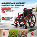 Lightweight Sports Wheelchair for Adults, Foldable All-Terrain Wheelchair, 33 Lbs, 18" Wide Seat, Compact Travel Manual Wheelchair, 24" Rear Wheels, 220Lb Capacity, Folding Self-Propelled Wheelchair