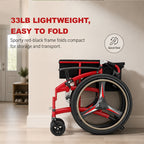 Lightweight Sports Wheelchair for Adults, Foldable All-Terrain Wheelchair, 33 Lbs, 18" Wide Seat, Compact Travel Manual Wheelchair, 24" Rear Wheels, 220Lb Capacity, Folding Self-Propelled Wheelchair