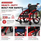 Lightweight Sports Wheelchair for Adults, Foldable All-Terrain Wheelchair, 33 Lbs, 18" Wide Seat, Compact Travel Manual Wheelchair, 24" Rear Wheels, 220Lb Capacity, Folding Self-Propelled Wheelchair
