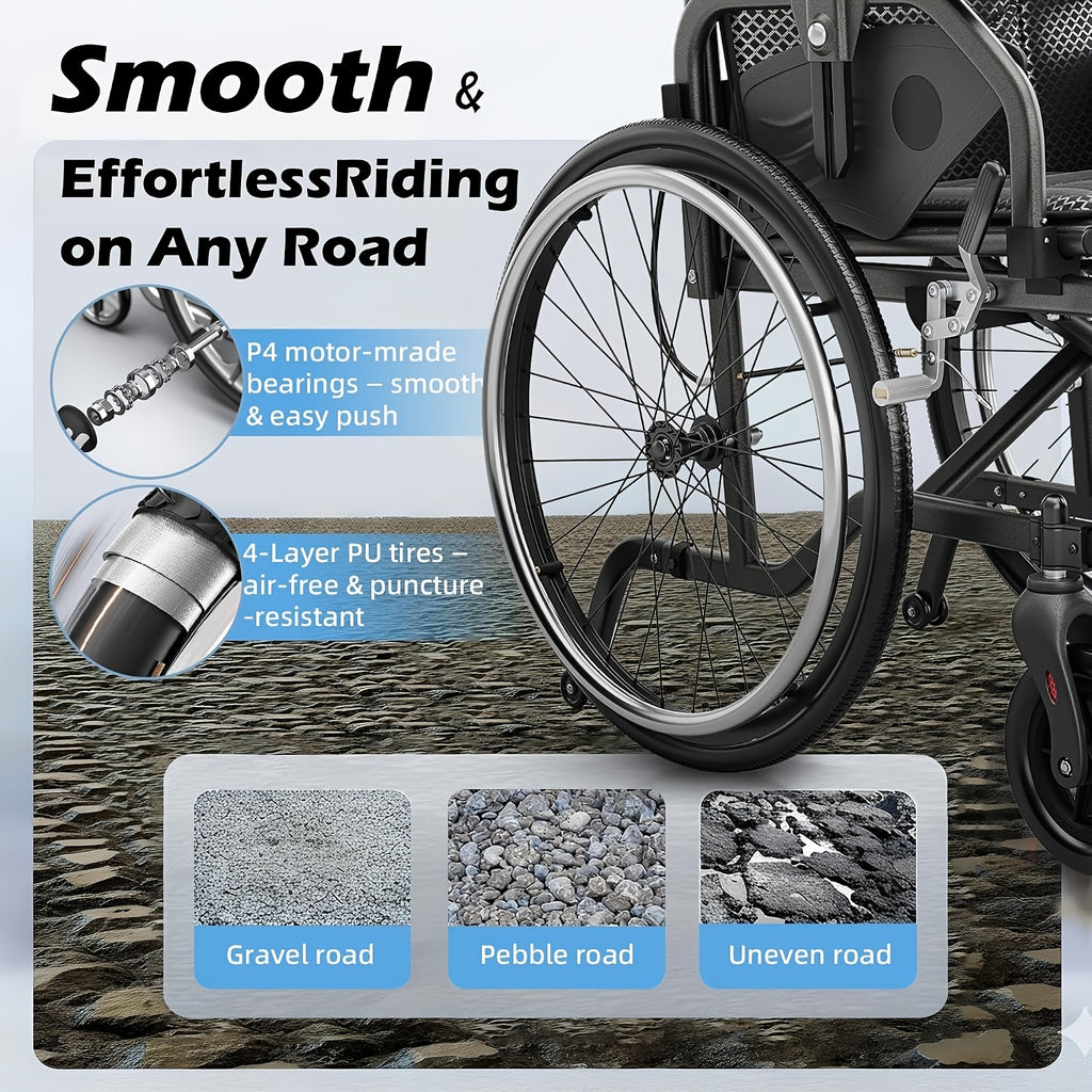 Lightweight Wheelchairs for Adults Foldable, 18" W Self-Propelled Wheelchair, Manual Wheel Chair with Adjustable Armrest, Dual Locking Brakes & Cushion, 275 Lbs Capacity, Gray