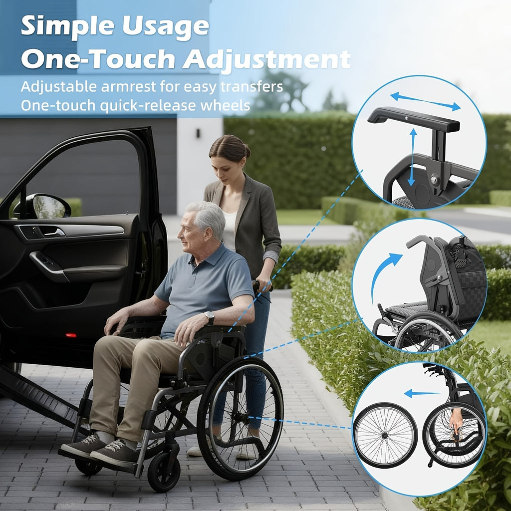 Lightweight Wheelchairs for Adults Foldable, 18" W Self-Propelled Wheelchair, Manual Wheel Chair with Adjustable Armrest, Dual Locking Brakes & Cushion, 275 Lbs Capacity, Gray