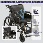 Lightweight Wheelchairs for Adults Foldable, 18" W Self-Propelled Wheelchair, Manual Wheel Chair with Adjustable Armrest, Dual Locking Brakes & Cushion, 275 Lbs Capacity, Gray