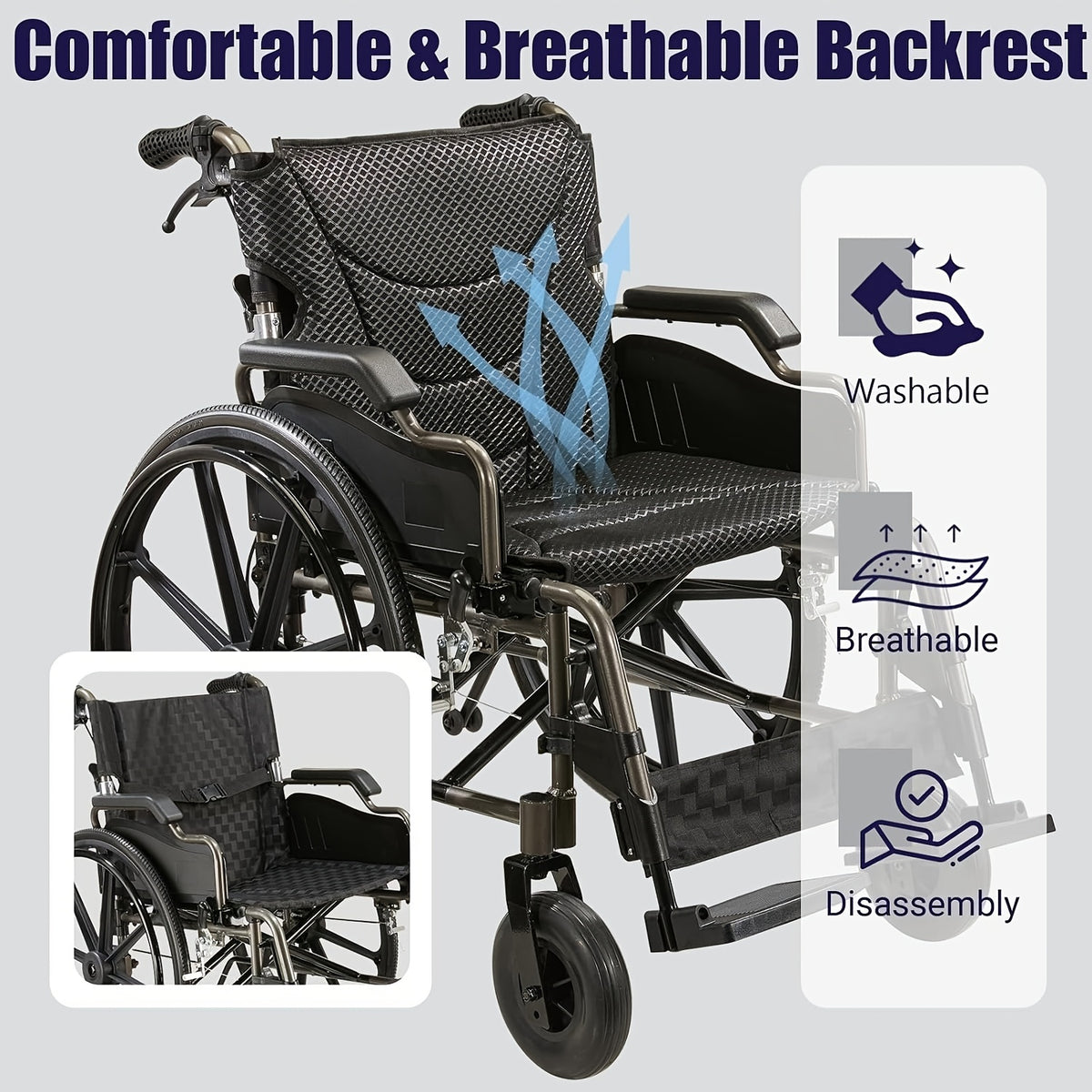 Lightweight Wheelchairs for Adults Foldable, 18" W Self-Propelled Wheelchair, Manual Wheel Chair with Adjustable Armrest, Dual Locking Brakes & Cushion, 275 Lbs Capacity, Gray