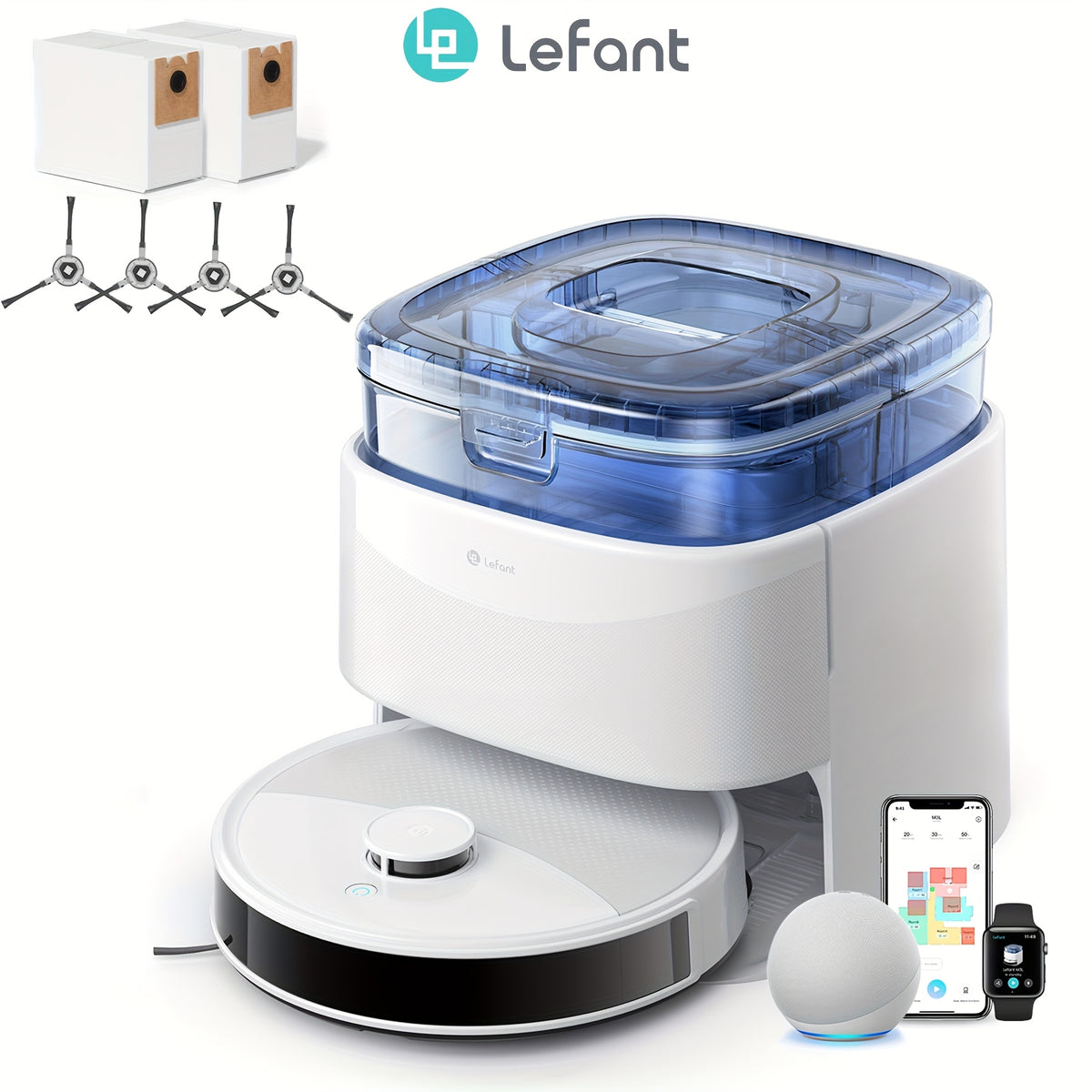Robot Vacuum And Mop 2-in-1 with Self-Emptying Station | Ultra-Strong 20000Pa Suction | 220 Min Long-Lasting Battery | LiDAR Laser Navigation & PSD Obstacle Avoidance with No-Go Zones | Auto Carpet Detection & Dual-Spin Mop