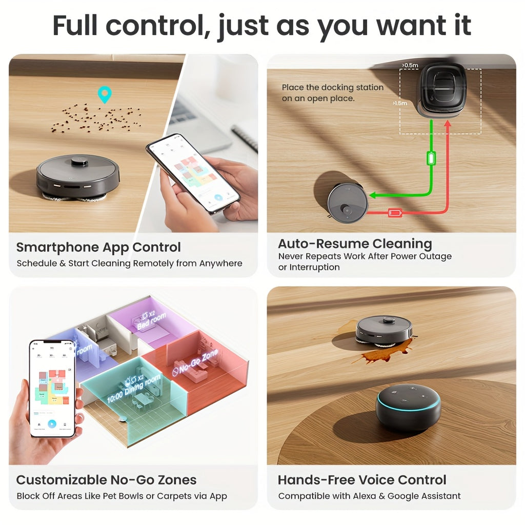 Robot Vacuum And Mop 2-in-1 with Self-Emptying Station | Ultra-Strong 20000Pa Suction | 220 Min Long-Lasting Battery | LiDAR Laser Navigation & PSD Obstacle Avoidance with No-Go Zones | Auto Carpet Detection & Dual-Spin Mop