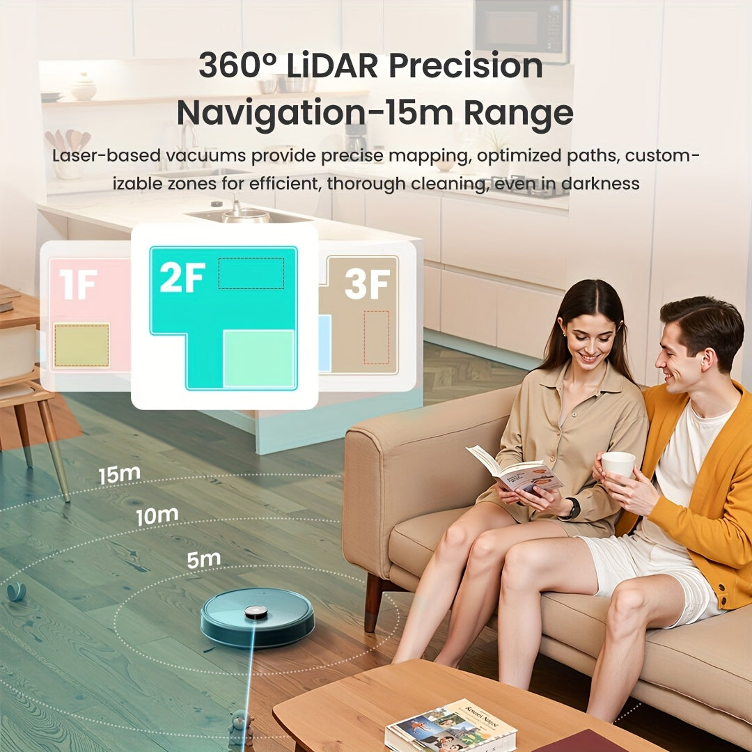 Robot Vacuum And Mop 2-in-1 with Self-Emptying Station | Ultra-Strong 20000Pa Suction | 220 Min Long-Lasting Battery | LiDAR Laser Navigation & PSD Obstacle Avoidance with No-Go Zones | Auto Carpet Detection & Dual-Spin Mop