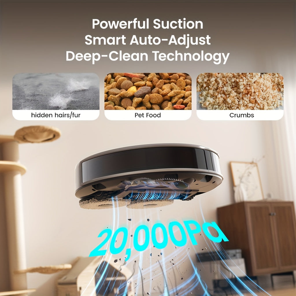 Robot Vacuum And Mop 2-in-1 with Self-Emptying Station | Ultra-Strong 20000Pa Suction | 220 Min Long-Lasting Battery | LiDAR Laser Navigation & PSD Obstacle Avoidance with No-Go Zones | Auto Carpet Detection & Dual-Spin Mop