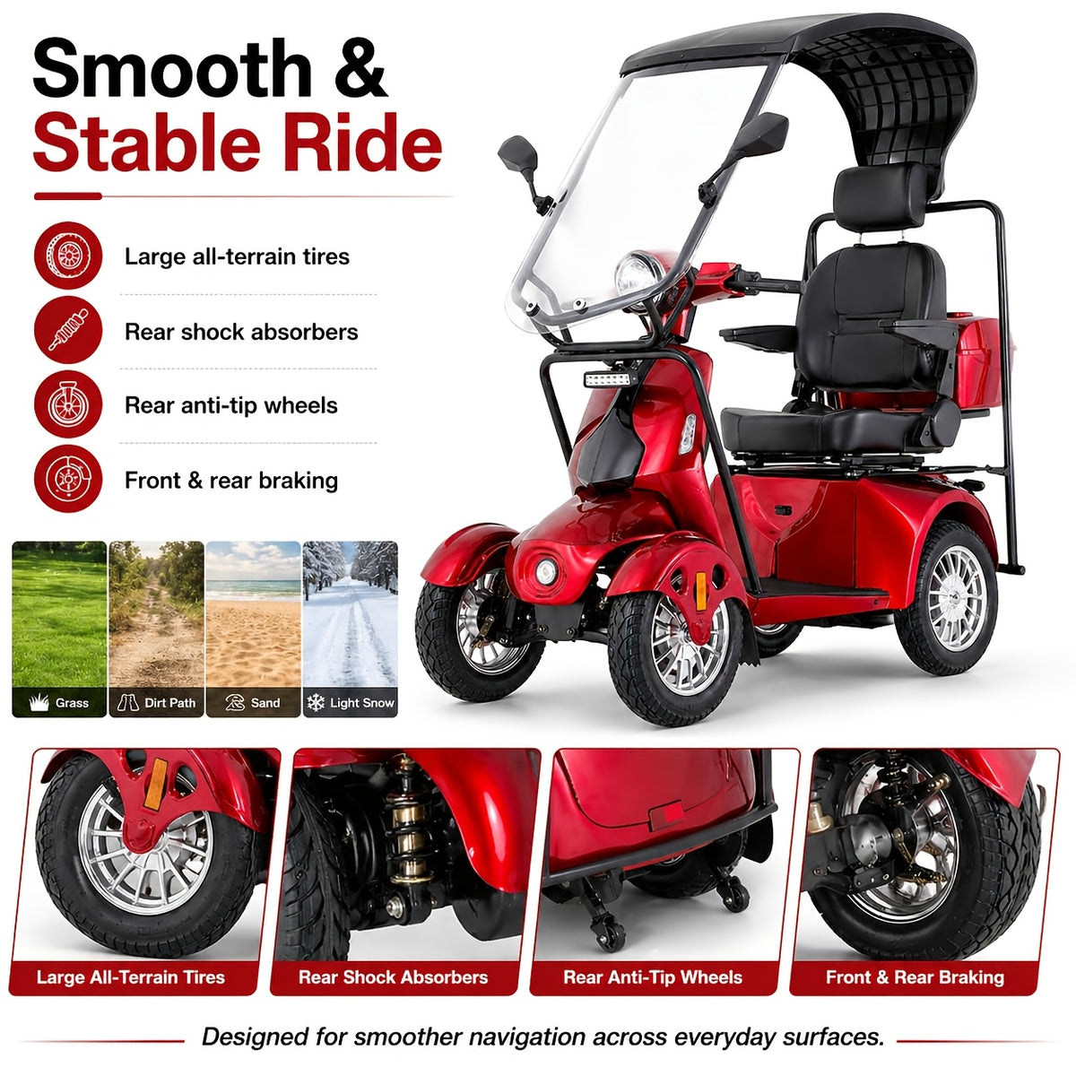 Mobility Scooters for Seniors and Adults, Powered Mobility Scooters with Multiple Storage Space, Recreational Electric Mobility Scooter, Full LED Lighting