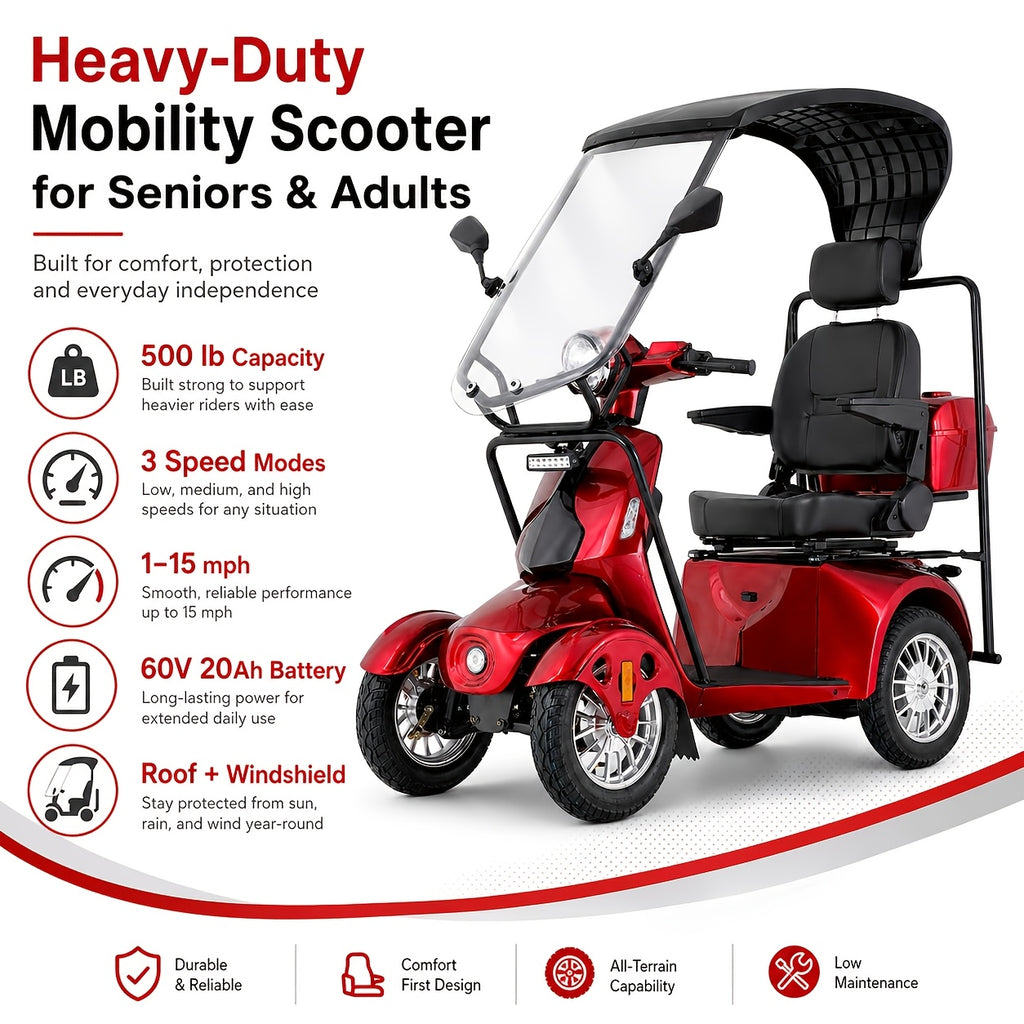 Mobility Scooters for Seniors and Adults, Powered Mobility Scooters with Multiple Storage Space, Recreational Electric Mobility Scooter, Full LED Lighting