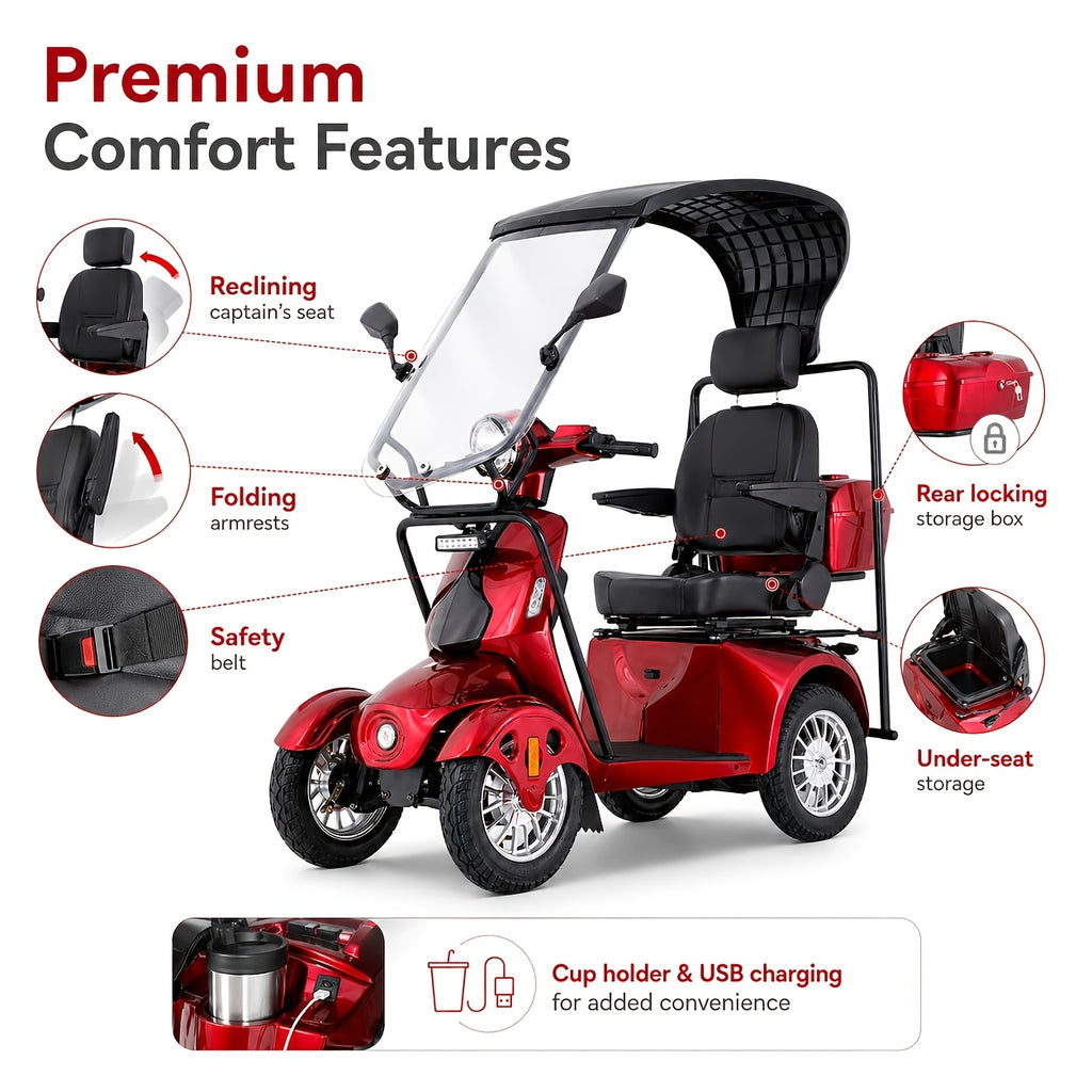 Mobility Scooters for Seniors and Adults, Powered Mobility Scooters with Multiple Storage Space, Recreational Electric Mobility Scooter, Full LED Lighting