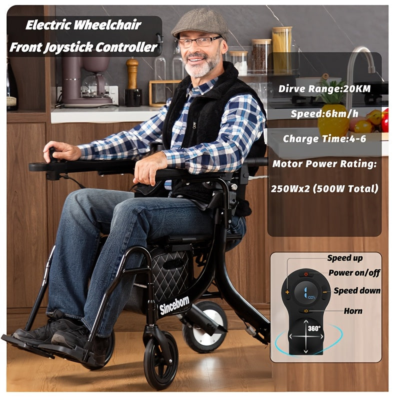Multifunction Electric Rollator Walker with Seat, E-pushing Transport Wheelchair for Seniors, Lightweight Wheelchair Walker Combo, Foldable Design, IPX4, Regular Style