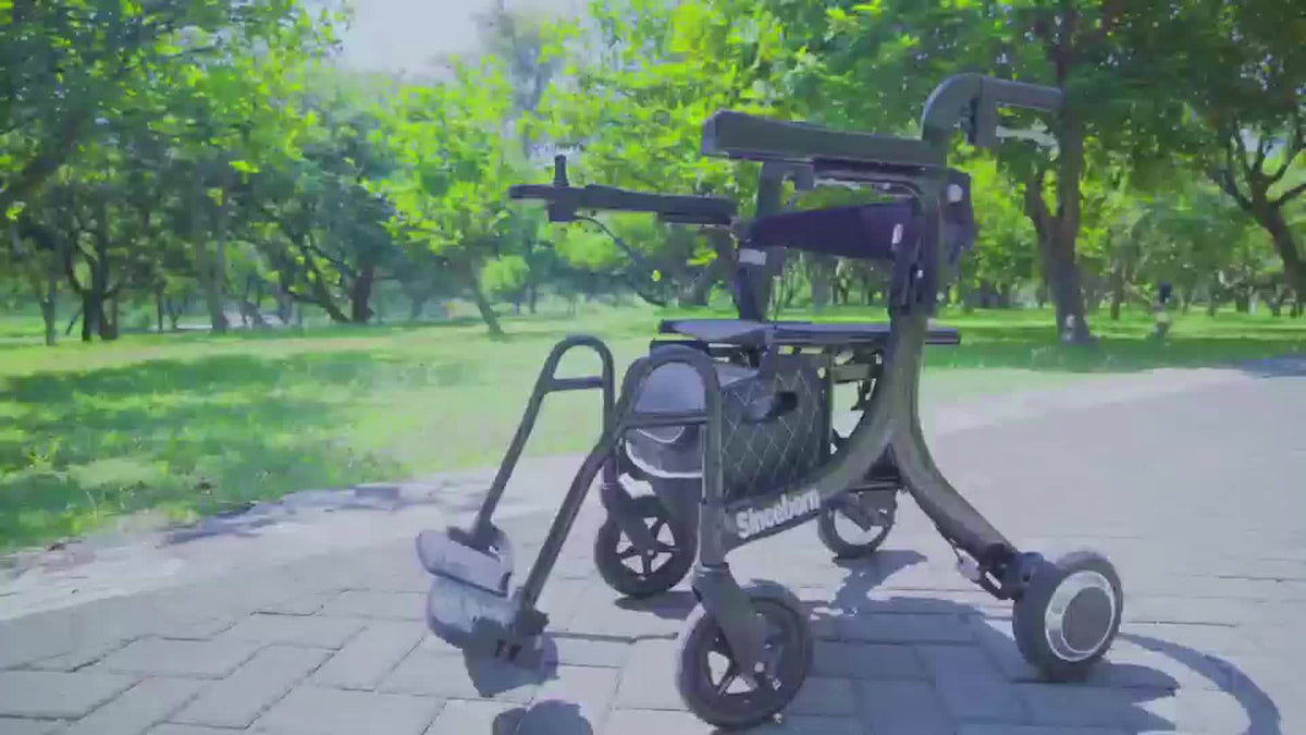 Multifunction Electric Rollator Walker with Seat, E-pushing Transport Wheelchair for Seniors, Lightweight Wheelchair Walker Combo, Foldable Design, IPX4, Regular Style