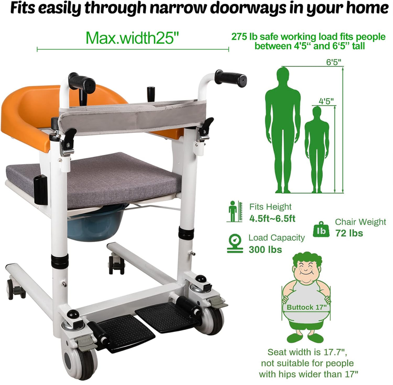 Patient Lift Chairs for Home with 180° Split Seat