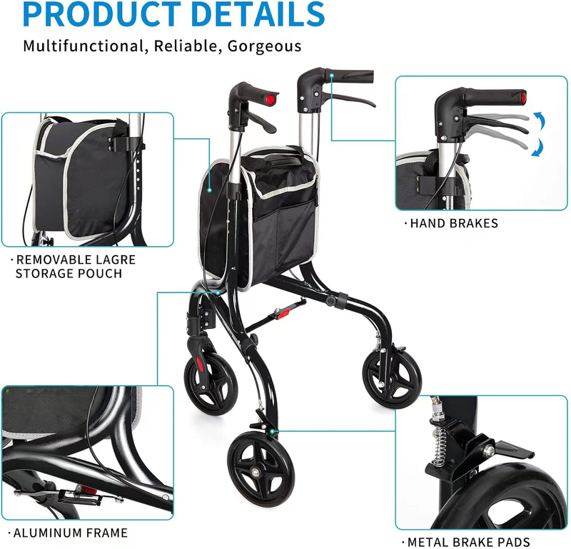 Premium 3 Wheel Rollator Walker for Seniors