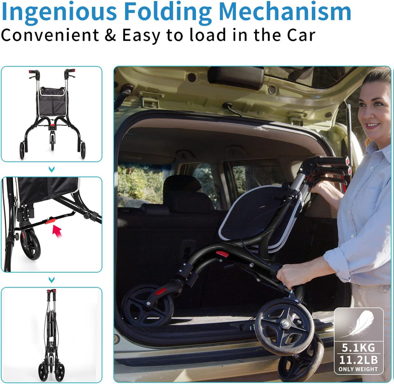 Premium 3 Wheel Rollator Walker for Seniors