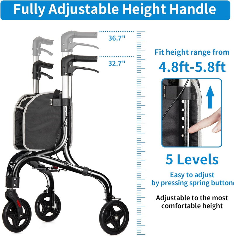 Premium 3 Wheel Rollator Walker for Seniors