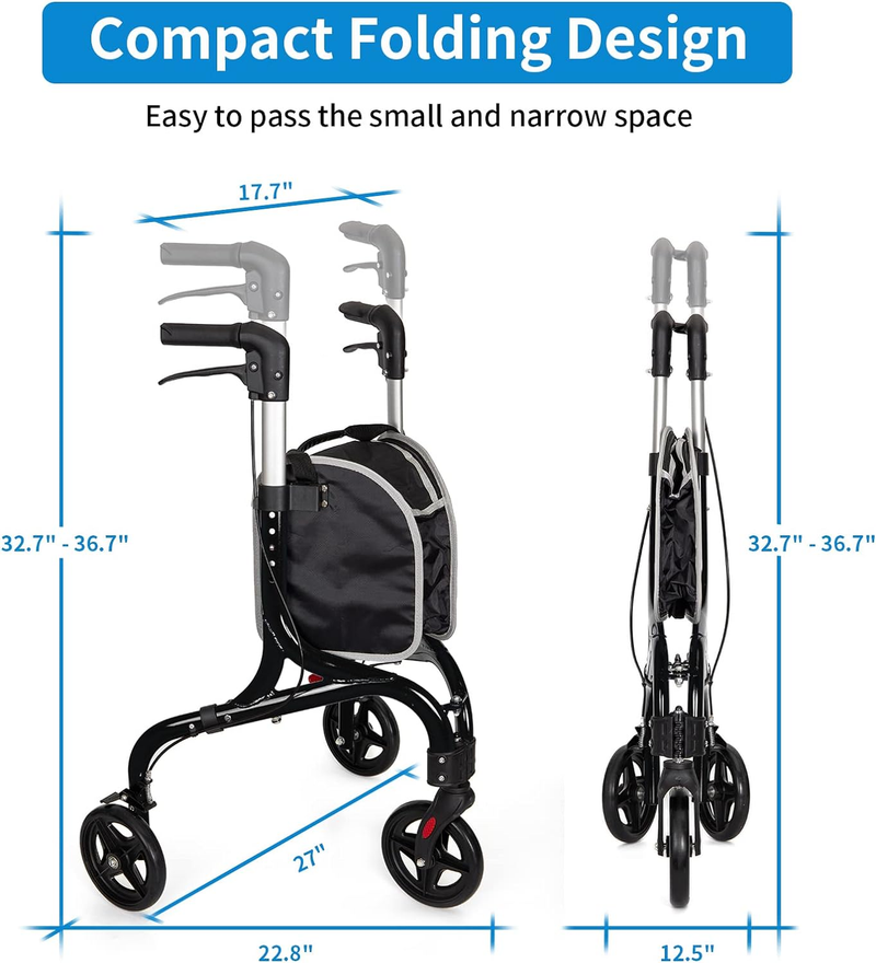 Premium 3 Wheel Rollator Walker for Seniors