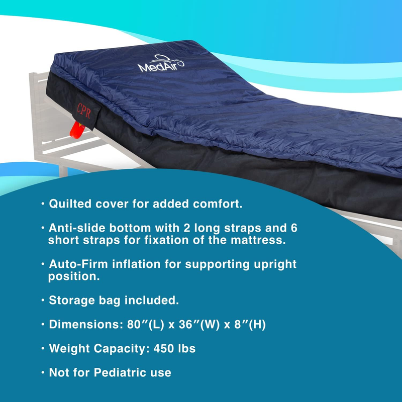 Medical MedAir Low Air Loss Mattress Replacement System with Alarm, 8" with Quilted Cover Fully Digital with Remote Control, Firm Option, Blue Color.