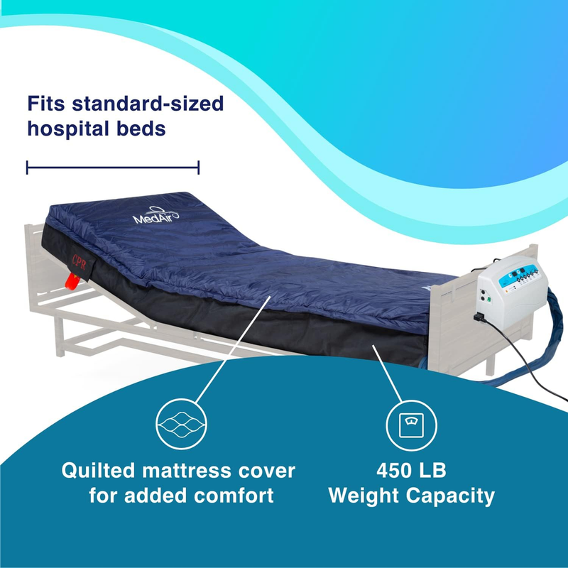 Medical MedAir Low Air Loss Mattress Replacement System with Alarm, 8" with Quilted Cover Fully Digital with Remote Control, Firm Option, Blue Color.