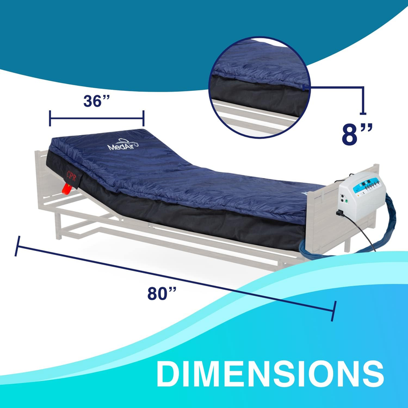 Medical MedAir Low Air Loss Mattress Replacement System with Alarm, 8" with Quilted Cover Fully Digital with Remote Control, Firm Option, Blue Color.