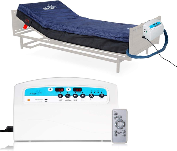 Medical MedAir Low Air Loss Mattress Replacement System with Alarm, 8" with Quilted Cover Fully Digital with Remote Control, Firm Option, Blue Color.