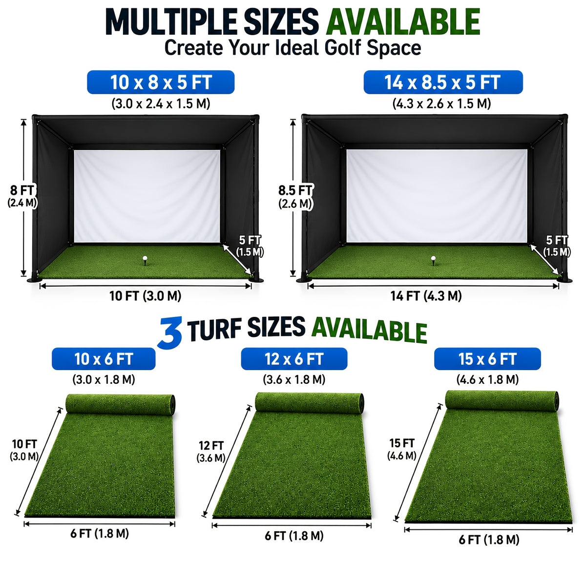 RXFSP Golf Simulator Enclosure Or Golf Simulator Turf, Multiple Size Options, Enclosure With Double Layer Impact Screen, Blackout Cover And Frame, Artificial Golf Turf For Home, Garage And Golf Simulator Setup, Sold Separately