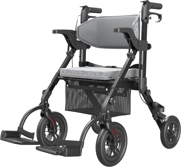 Rollator Walkers for Seniors with Seat, Walker Wheelchair Combo