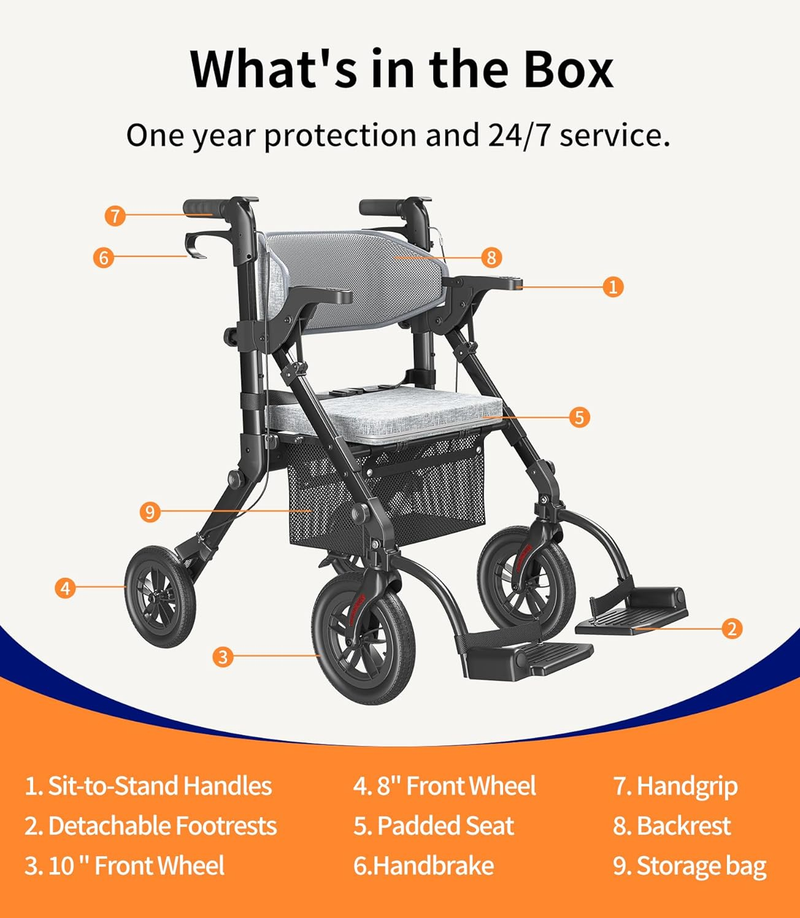 Rollator Walkers for Seniors with Seat, Walker Wheelchair Combo