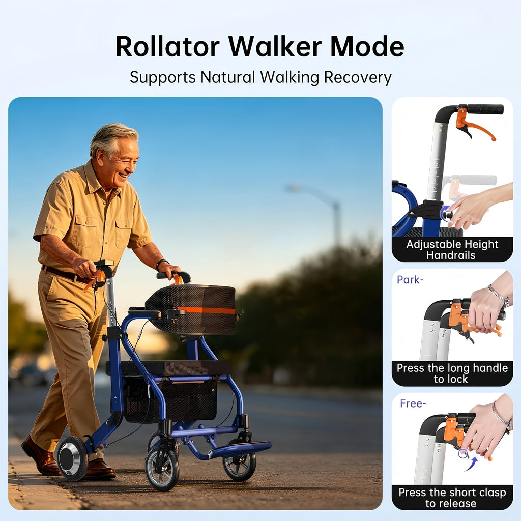 Three-in-one 19-mile Long-range Adult Electric Wheelchair, Walker, And Shopping Cart Combo. The Lightweight Vehicle Weighs 33 Pounds, Supports 275 Pounds, Folds And Unfolds In One Step To Fit In The Trunk. The Seat Cushion Is 1.97inch Thick