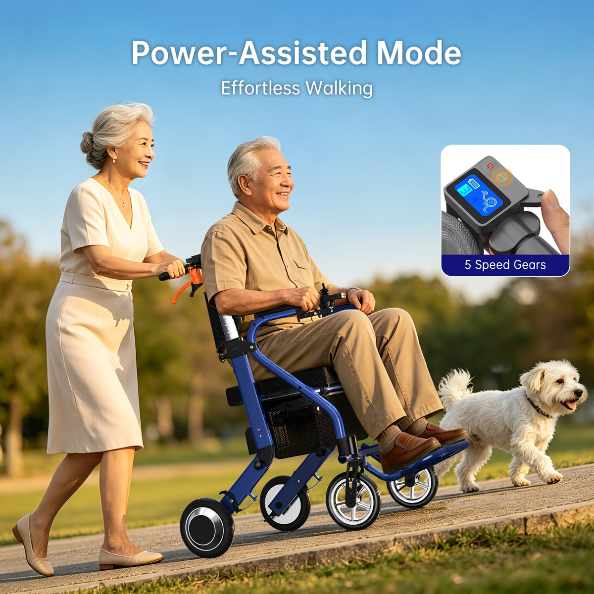 Three-in-one 19-mile Long-range Adult Electric Wheelchair, Walker, And Shopping Cart Combo. The Lightweight Vehicle Weighs 33 Pounds, Supports 275 Pounds, Folds And Unfolds In One Step To Fit In The Trunk. The Seat Cushion Is 1.97inch Thick
