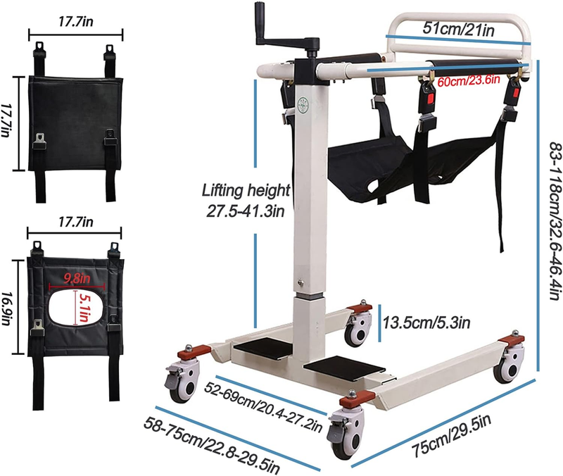 Patient Transfer Chair, Portable Patient Lift Wheelchair for Home