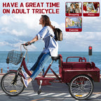Tricycle, 20 Inch 3-Wheel Bikes Carrying Passengers And Cargo, Trike for with Front Baskets for Low Step-Through Cruiser Bike for Cycling, Outing, Picnic