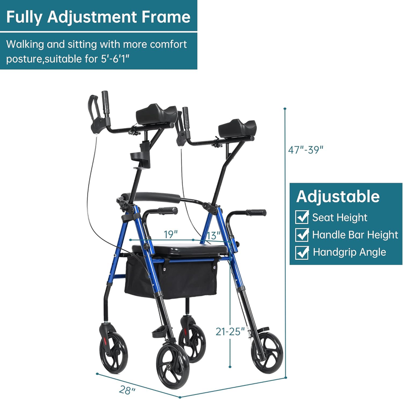 Upright Walker, Stand Up Rollator Walker with Padded Seat