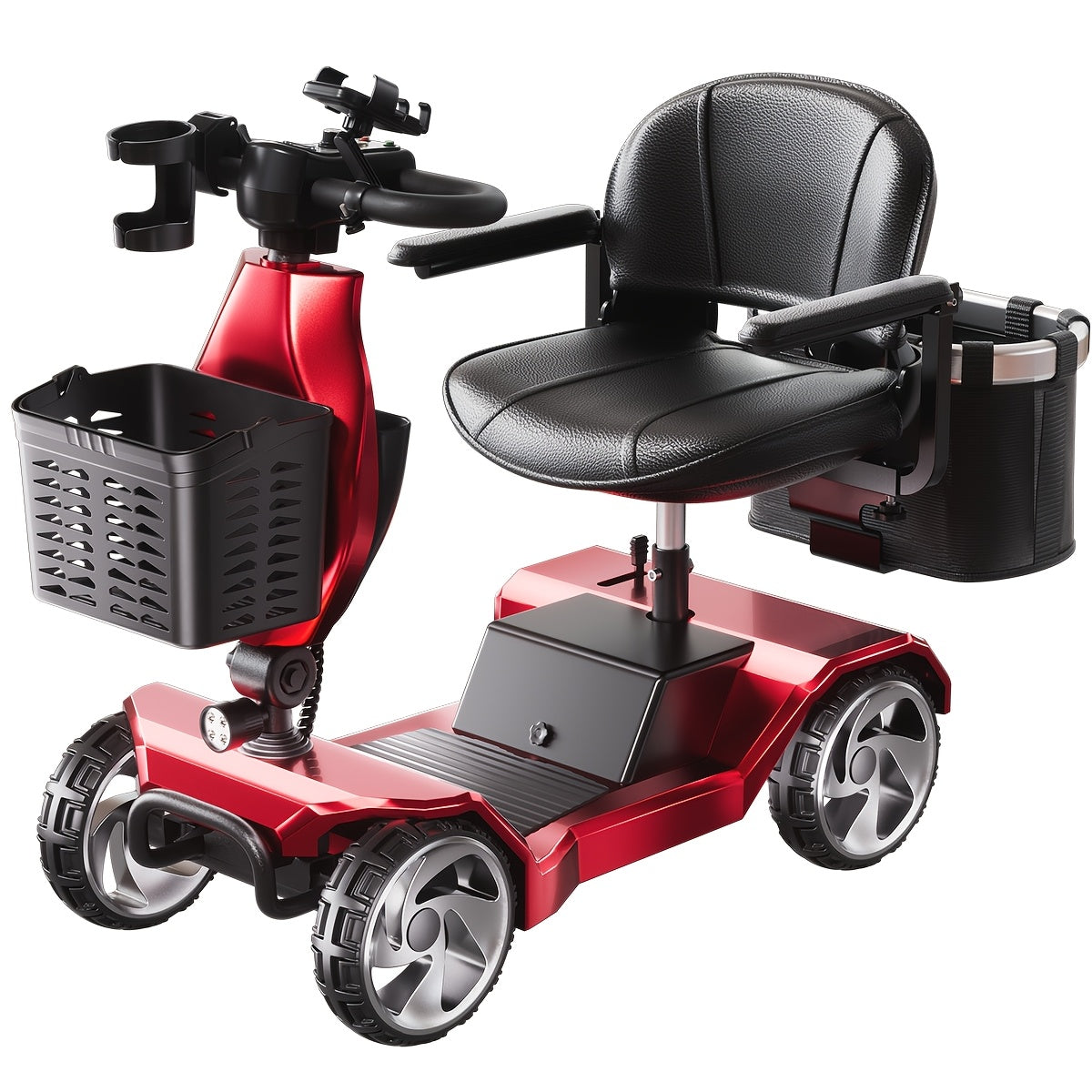 Foldable Electric Scooter 4-Wheel-15+ Mile Range, 300 Lbs Load, Dual Suspension, Front Brake, Removable Basket with Cup Holder, Phone Stand & Rear Basket -Ideal for Travel, Adults, Seniors